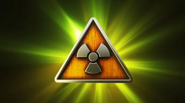 Radioaktív Sugárzás Veszélyszimbólumának Animációja Egy Zöld Hátterű Háromszögben Nukleáris Szennyeződés — Stock Fotó