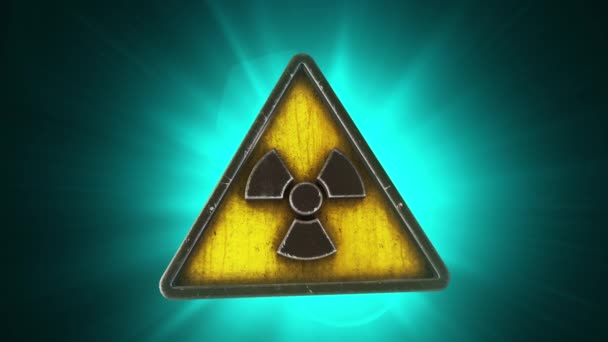 Vykreslení Animace Symbolu Jaderného Nebezpečí Trojúhelníku Modrém Pozadí Znázorňujícím Nebezpečí — Stock video