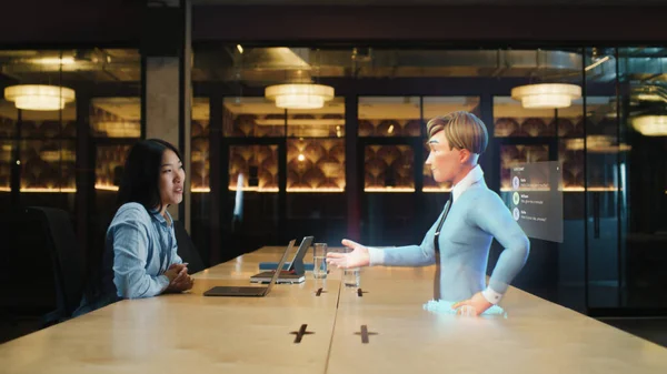 Video Hovor Chat Konference Asijské Ženy Pomocí Hologram Technologie Rozhovor — Stock fotografie