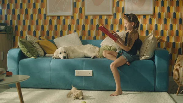 Νεαρό Κορίτσι Κινηματογράφηση Σκύλου Ψηφιακό Υπολογιστή Tablet Κάνοντας Πορτρέτο Φωτογραφίες — Φωτογραφία Αρχείου