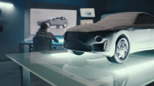 Otomotiv Mühendisleri Tasarımcılar Yüksek Teknolojili Yenilikçi Bir Araba Fabrikasında Çalışıyorlar — Stok video