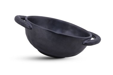 Beyaz arkaplanda siyah seramik çömlek izole