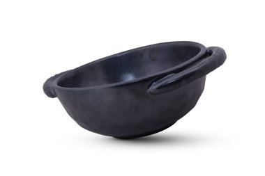 Beyaz arkaplanda siyah seramik çömlek izole