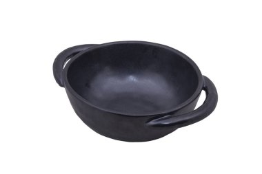 Beyaz arkaplanda siyah seramik çömlek izole