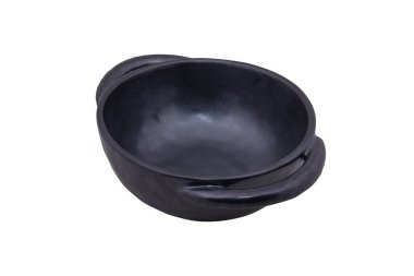 Beyaz arkaplanda siyah seramik çömlek izole