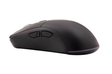 Siyah oyun kablosuz lazer bilgisayar faresi beyaz arkaplanda izole edildi