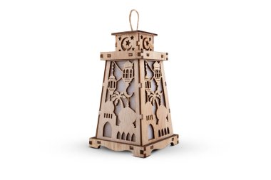 Beyaz arka planda izole edilmiş Ramazan ahşap feneri