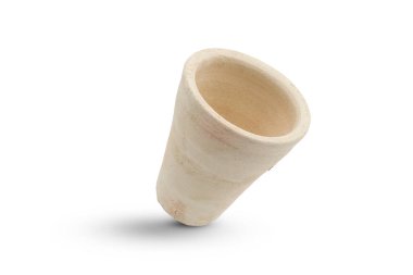 Empty clay cup isolated on white background
