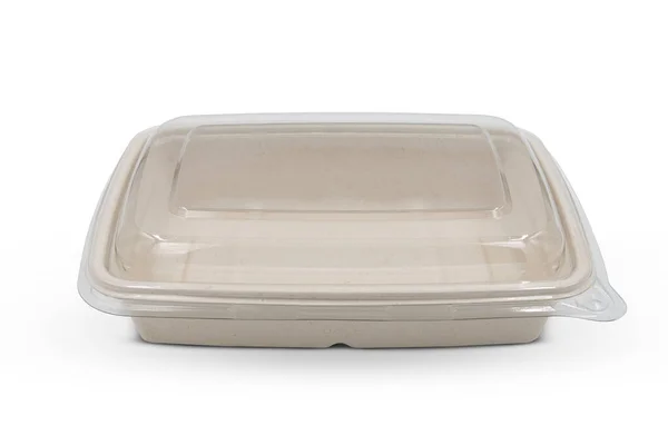 Bagasse Container Package Food Isolated White Background — Stockfoto