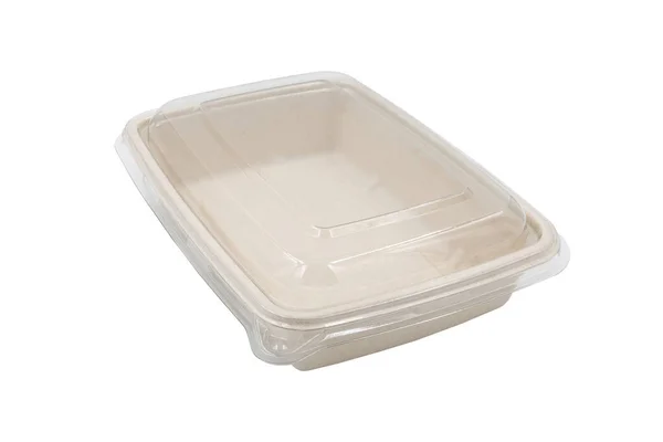 Bagasse Tartálycsomag Fehér Alapon Izolált Élelmiszerekhez — Stock Fotó