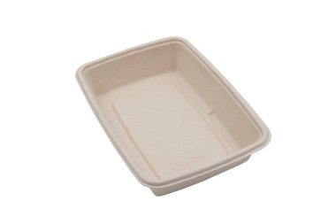 bagasse kabı yiyecek paketi beyaz arkaplanda izole edildi 