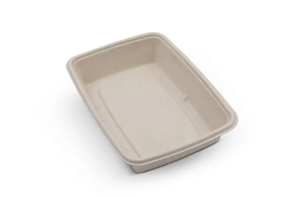 Bagasse Container Food Package Isolated White Background — 图库照片