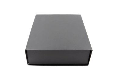 Black blank hard cardboard box isolated on white background