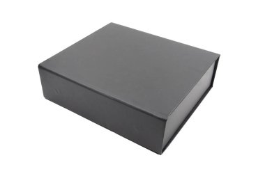 Black blank hard cardboard box isolated on white background