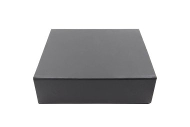 Black blank hard cardboard box isolated on white background