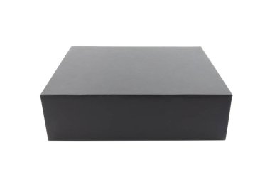 Black blank hard cardboard box isolated on white background