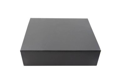 Black blank hard cardboard box isolated on white background