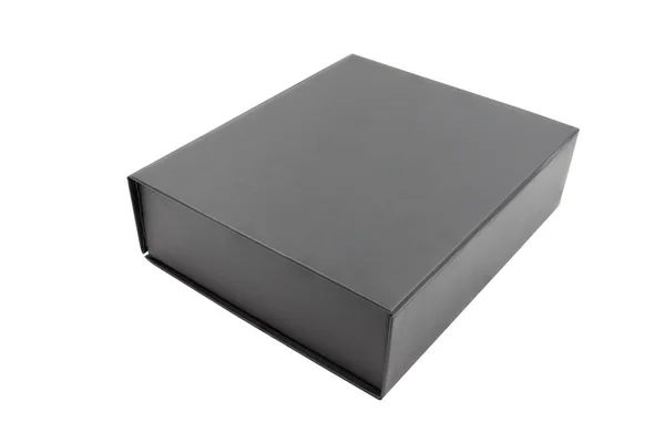 Black Blank Hard Cardboard Box Isolated White Background — Stok fotoğraf