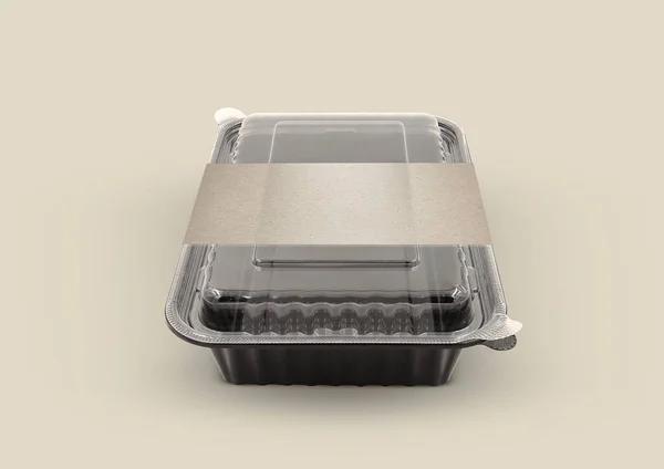 Plastic Food Packaging Tray Clear Plastic Cover Mockup Stockbild