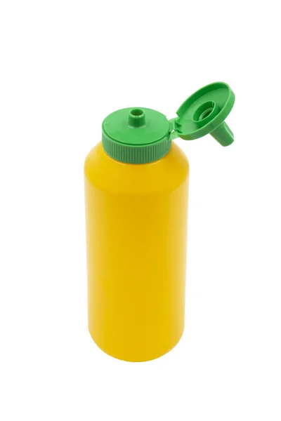 Garrafa Plástico Espremer Amarelo Para Mostarda Isolada Fundo Branco Fotografias De Stock Royalty-Free