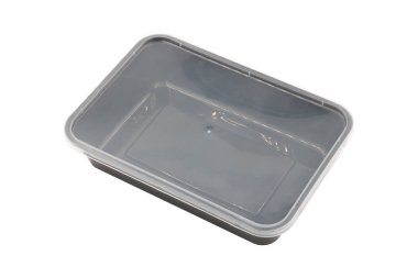 Plastic Food Packaging Tray With Clear Plastic Cover isolated on white background 