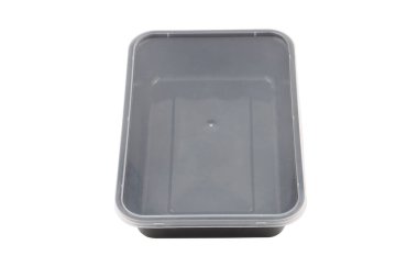 Plastic Food Packaging Tray With Clear Plastic Cover isolated on white background 