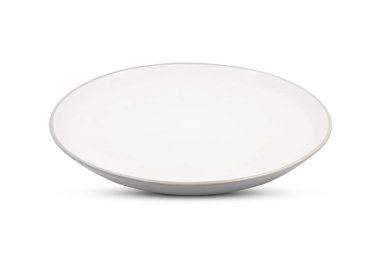 Beyaz arka planda izole edilmiş beyaz ve gri seramik plaka