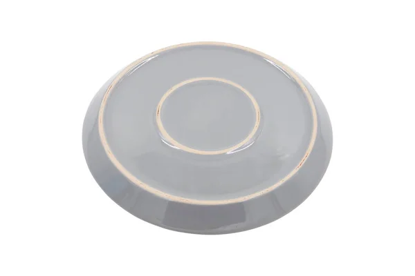White Gray Ceramic Plate Isolated White Background — Stock Photo, Image
