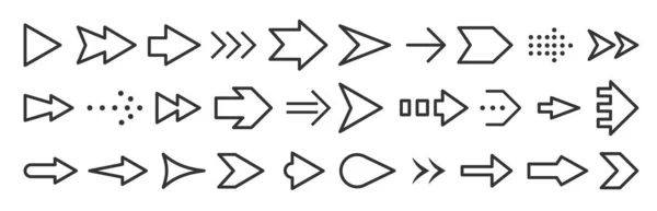 Βέλη Μαύρο Εικονίδιο Γραμμή Μεγάλο Σύνολο Διαφορετικό Σύμβολο Δείκτη Σχήματος — Διανυσματικό Αρχείο