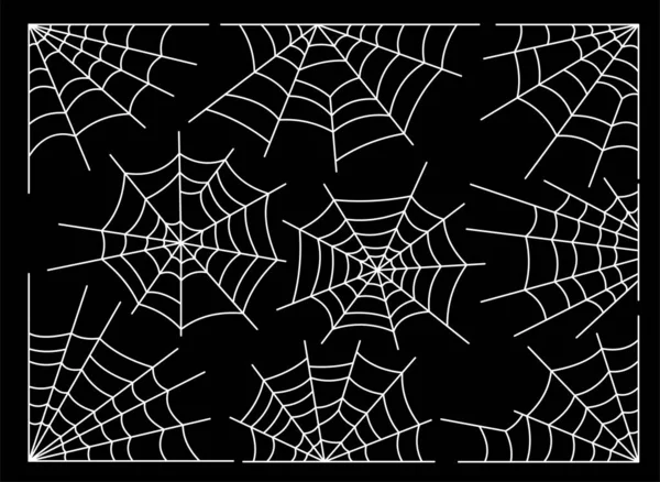 クモの巣は暗い背景に隔離された ハロウィーンのクモの巣をぶら下げて 怖いSpiderwebアウトライン装飾 不気味な暗闇の中で昆虫をキャッチするための絡み合ったウェブ Cobwebコレクションラインアートスパイダーウェブ — ストックベクタ