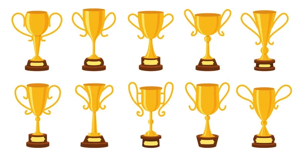 Gouden Beker Set Kampioen Gouden Prijs Verschillende Vorm Winnaar Trofee — Stockvector
