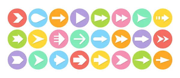Setas Grande Conjunto Ícones Coloridos Forma Diferente Flecha Botões Redondos —  Vetores de Stock