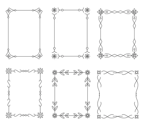 ヴィンテージ書道フレームを分割します 装飾的なレトロフレームセット ビクトリア朝の華やかな国境 豪華なメニューバナー 本のページ ポスター 卒業証書エレガントなデザイン — ストックベクタ