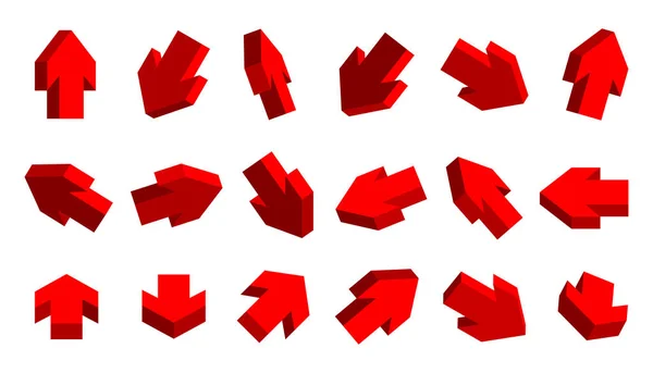 Κόκκινο Βέλος Μεγάλο Σετ Ισομετρική Συλλογή Δρομέων Πάνω Κάτω Αριστερά — Διανυσματικό Αρχείο