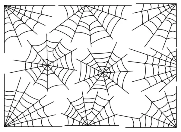 ハロウィーンのクモの巣をぶら下げて クモの巣は白地に隔離されている 怖いSpiderwebアウトライン装飾 不気味な暗闇の中で昆虫をキャッチするための絡み合ったウェブ Cobwebコレクションラインアートスパイダーウェブ — ストックベクタ