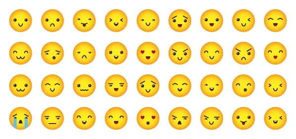 Ikona Žluté Emoji Tváře Nastavena Radostné Smutné Šťastné Lol Milující — Stockový vektor