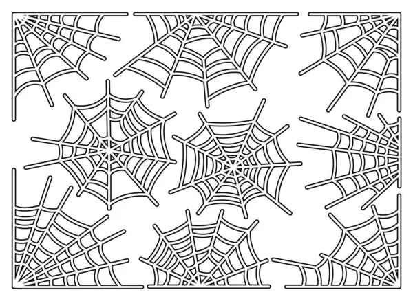 クモの巣は白地に隔離されている Cobwebコレクションラインアートスパイダーウェブ 怖いSpiderwebアウトライン装飾 ハロウィーンのクモの巣をぶら下げて 不気味な暗闇の中で昆虫をキャッチするための絡み合ったウェブ — ストックベクタ