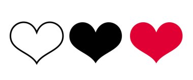 Kalp çizgisi siyah kırmızı siluet düz set. Romantik aşk ve sağlık sembolü. Sevgililer Günü tabelası. Kalıp damga şablonu. Sohbetin sevdiği sosyal medya mesajı. Web düğmeleri beyazda izole