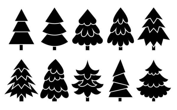 Christmas Tree Black Glyph Icon Set New Year Traditional Party — Stock Vector
