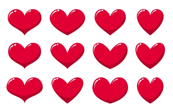 爱情之心红色卡通图标集 不同的心形浪漫 光滑的象征 情人节 婚礼抽象风格化可爱的图案标志 浪漫的感情甜蜜的糖果被白色隔离了 — 图库矢量图片