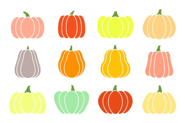 Pumpkin Flat Icons Set Sign Kit Halloween Thanksgiving Pictogram Collection — Stock Vector