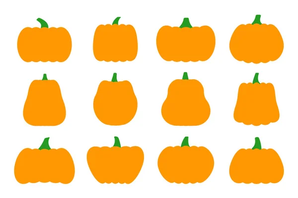 Ensemble Icônes Plates Citrouilles Kit Signe Halloween Collecte Pictogrammes Thanksgiving — Image vectorielle