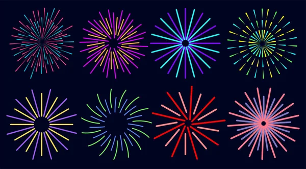 Světlá Sada Barev Fireworks Oslava Ohňostroje Vánoce Nový Rok Karneval — Stockový vektor