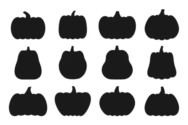 Kürbisse Schwarze Silhouette Flache Symbole Gesetzt Halloween Gebärdenset Erntedank Piktogramm — Stockvektor