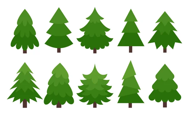 Christmas Tree Flat Icon Set Evergreen Forest Conifer Plant Spruce — Stock Vector
