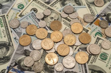 para değişimi için dolar ve sikkeler tasarım için arka plan olarak