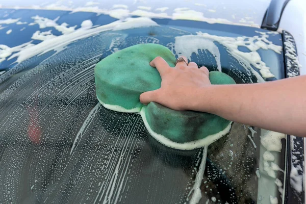 Outdoor Car Wash with Foam Soap Stock Image - Image of clean, hand