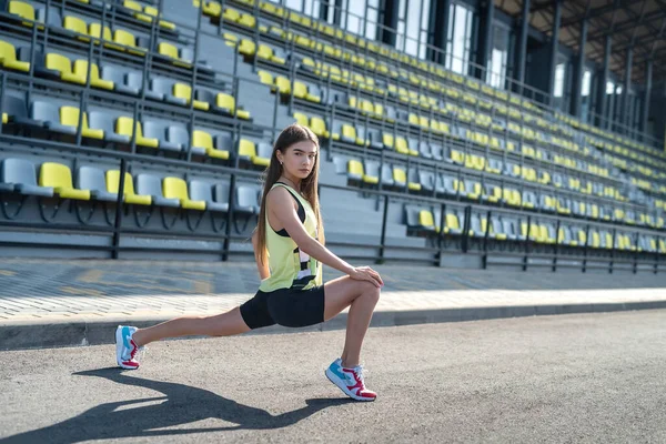 Female Athlet Doing Stretching Exercises Morning Stadium Concept Sport Health — Stock Photo, Image