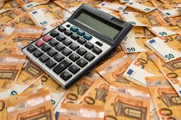 Financování Pozadí Koncepce Eurobankovky Kalkulačkou Evropské Peníze — Stock fotografie