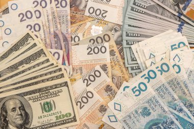 USD ve PLN banknotlarının geçmişi. iş kavramı